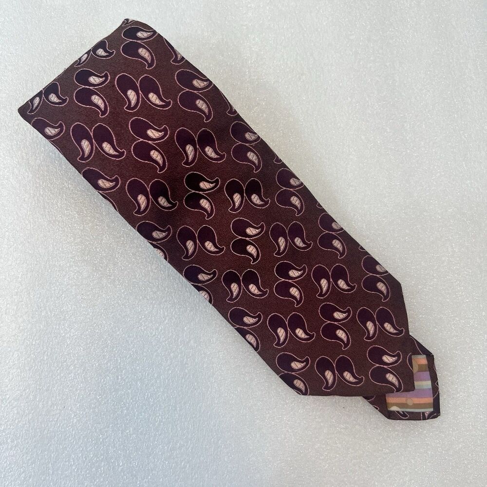 Ted Baker London Men's Burgundy Silk Paisley Medallion Luxury Red Dress Necktie